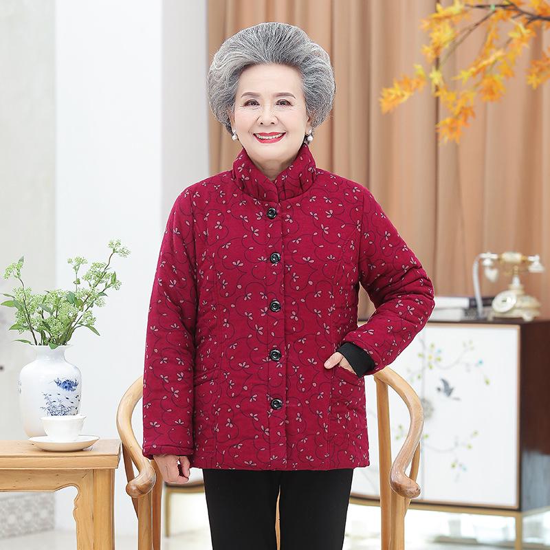 Stylish Plus Size Cotton-Padded Winter Jacket for Elderly Women - Thickened, Warm, Velvet-Lined Outerwear