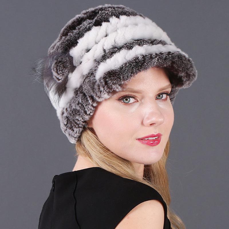 Women's Fashion Warm Rex Rabbit Hair Woven Hat Women's Winter Hat Fur Cap