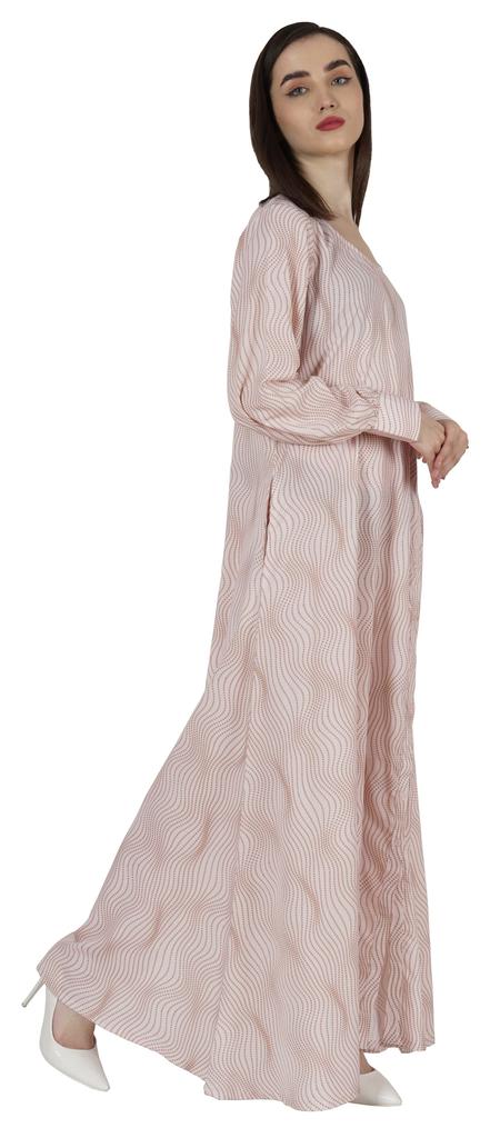 Bimba Printed Long Islamic Dress For Women  S Round Neck Muslim Prayer Robe