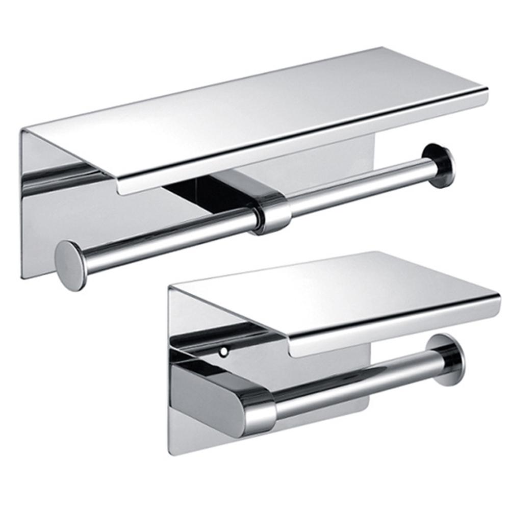 

K56 304 Stainless Steel Toilet Paper Holder with Phone Shelf Roll Paper Dispenser Multipurpose Tissue Stand A