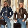 2026 Damen Kurze Jeansjacke Mit Napoleon-Kragen Streetstyle Crop Coat