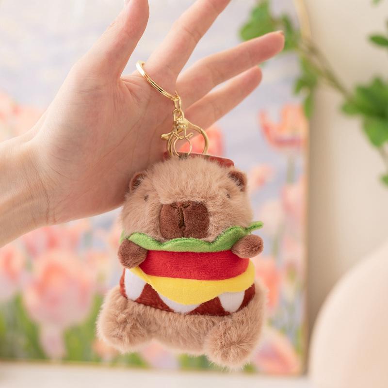 Cartoon Capibara Capybara Doll Plush Toy Hamburger Capybara Panda Small Pendant Bag Keychain