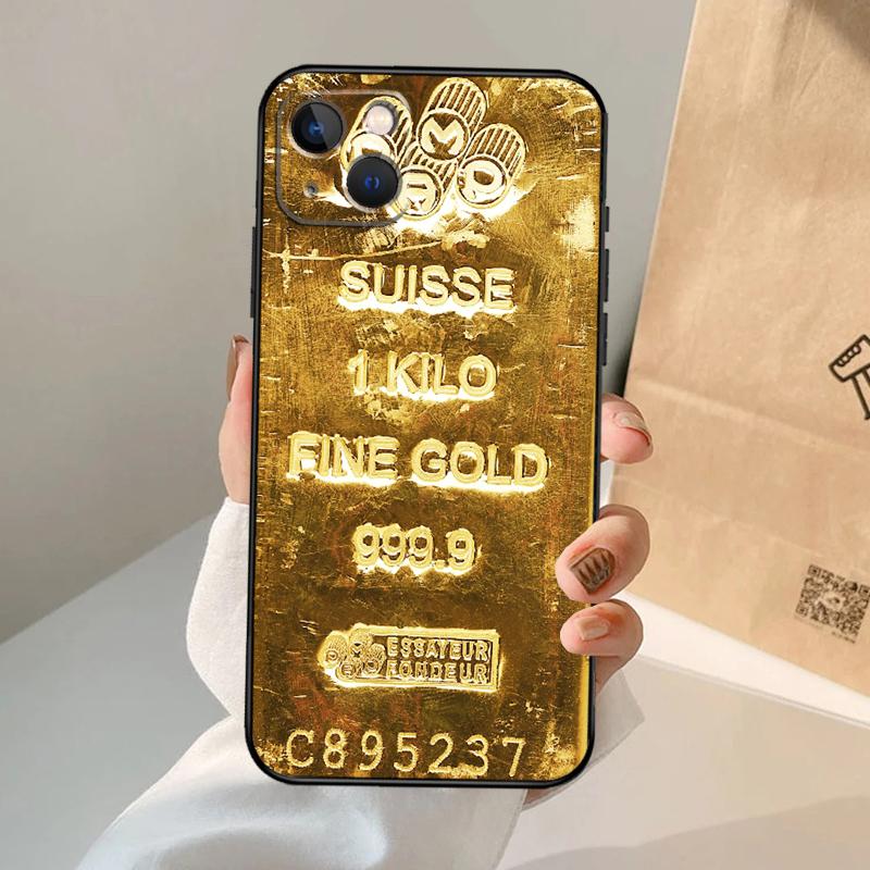 Switzerland Fine Gold Case For iPhone 16 15 14 13 11 12 Pro Max XS X XR Plus Back Cover For iPhone 16 15 14 12 13 Mini