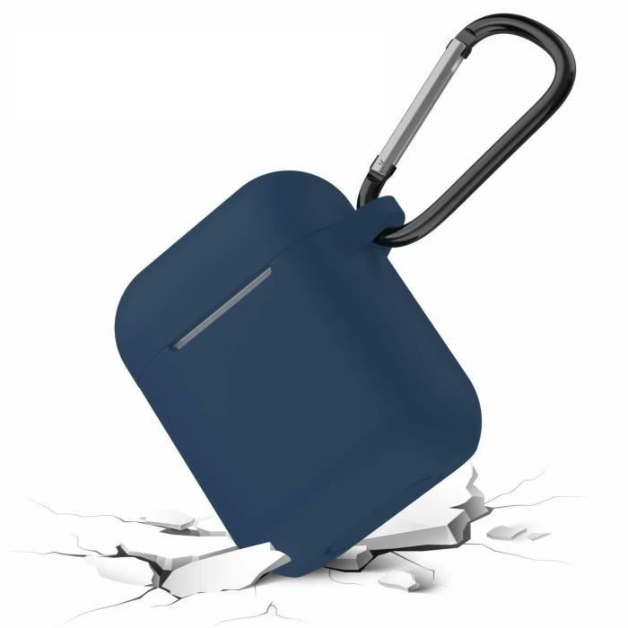 AirPods Case - Phonillico - Silicone Case - Dark Blue - Shockproof Protection - Carabiner Included
