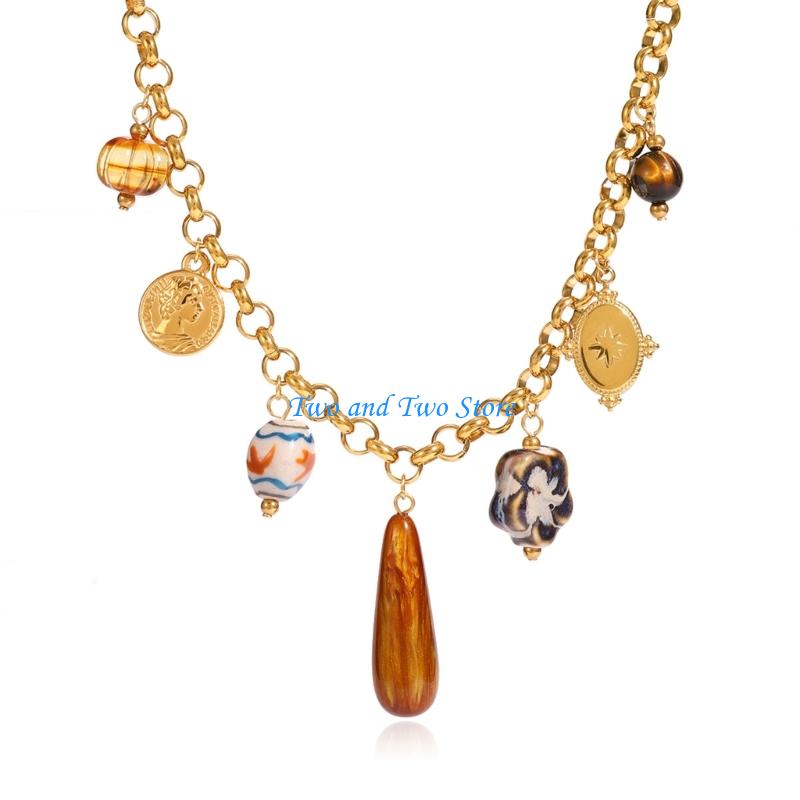 HX6F Trendy Adjustable Layering Necklace Lightweight Resin Alloy Jewelry Accessory CN