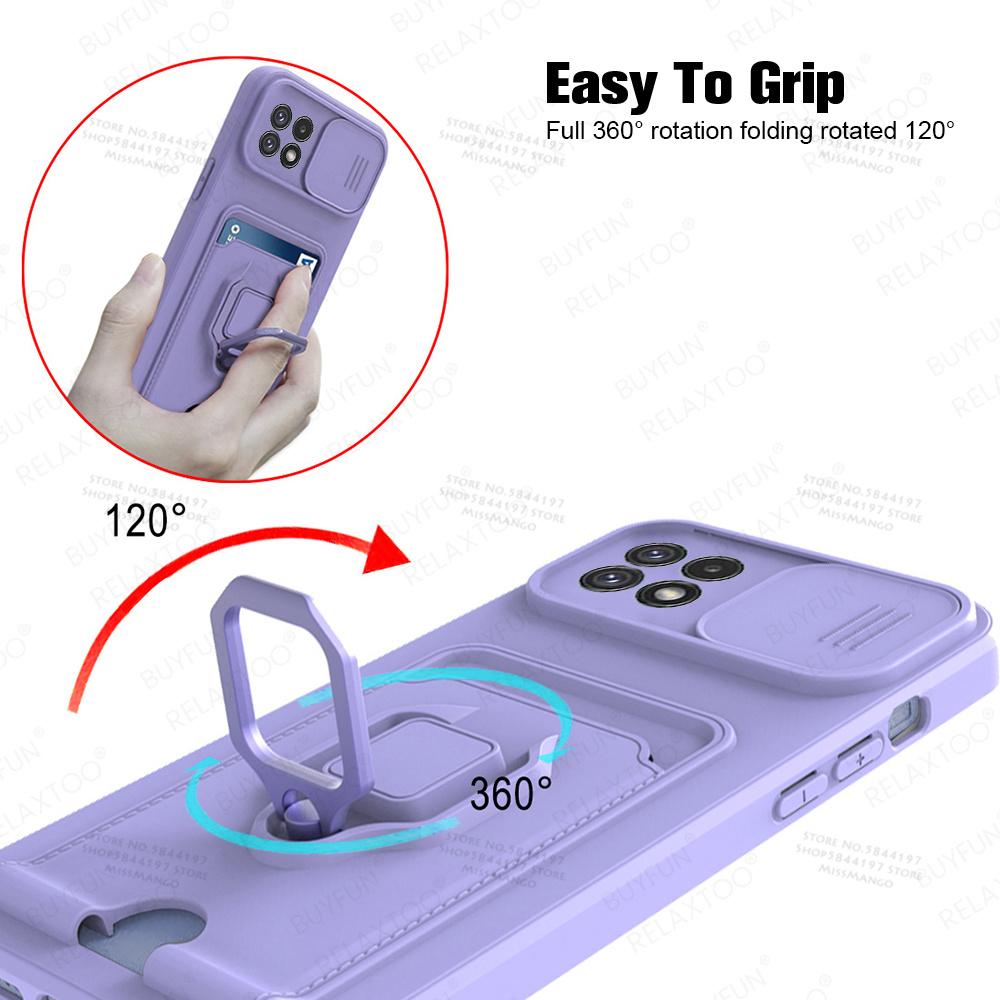 Slide Camera Lens Protection Case For Samsung Galaxy A22 5G Card Slot Stand Holder Magnetic Cover For Samsung Samsun A 22 22A