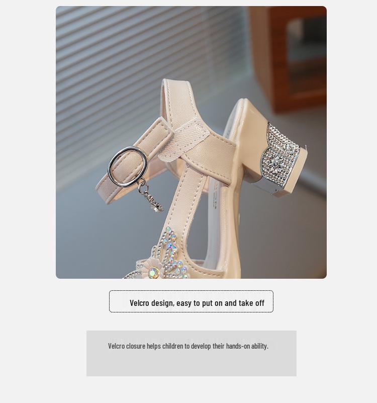 Girls' Summer Sandals with Rhinestone Butterflies, Children's Fashionable High Heels, Versatile Princess Style