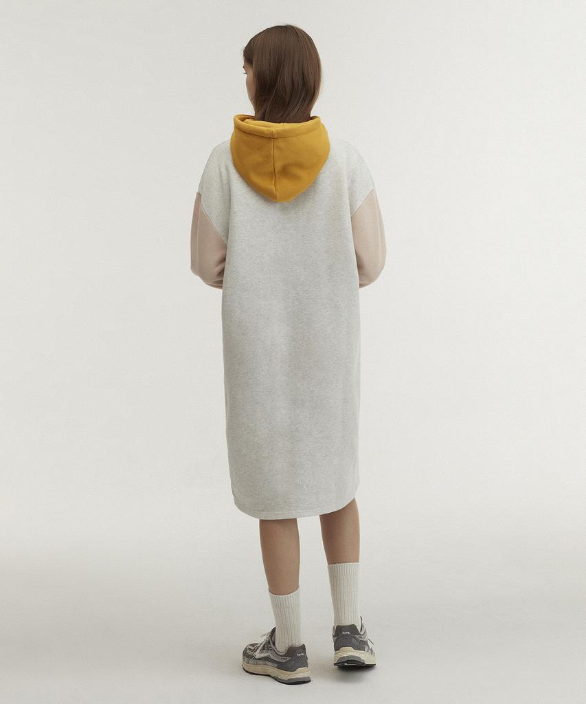 BETWEEN A AND B Hooded Long Jersey Fleece-Lined Dress [Light Gray]