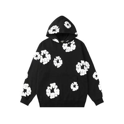 Felpa con cappuccio casual da uomo autunnale con stampa floreale nera
