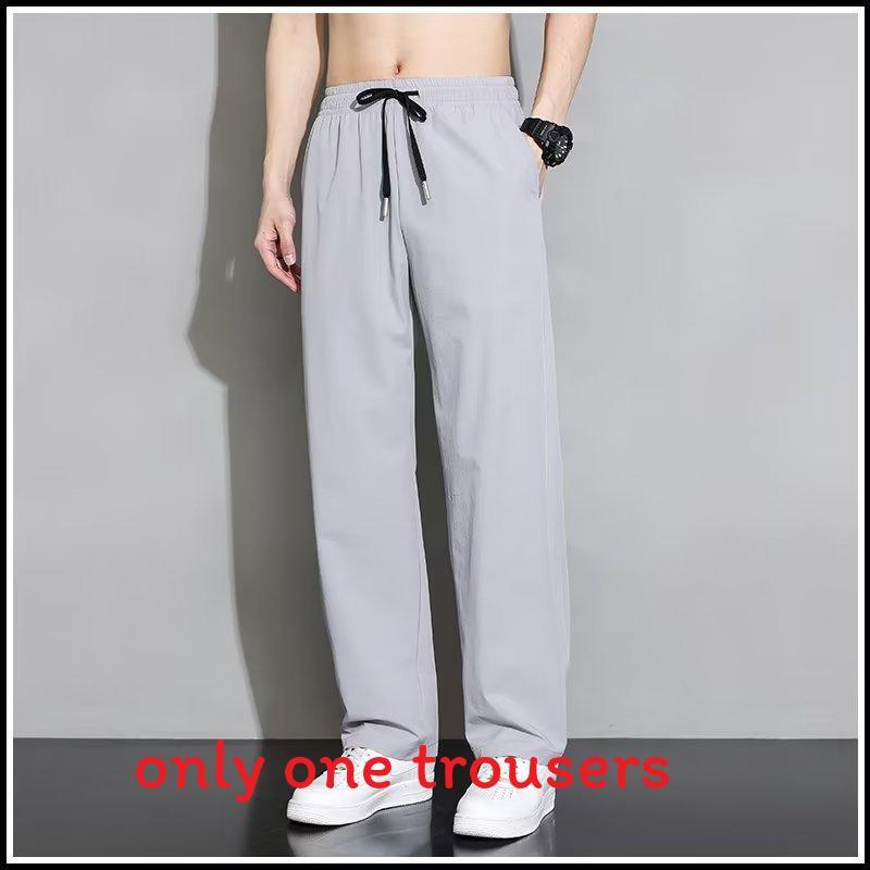 Men Summer Ice Silk Casual Pants With Drawstring Closure For Daily Wear