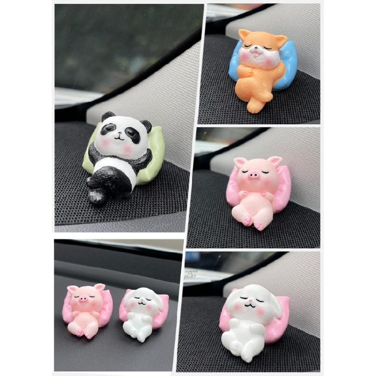 Enfeite de Decoração Animal de Desenho Animado Fofo Panda Dormindo Cachorro Porco Coelho Miniatura para Decoração de Mesa, Prateleiras ou Carro