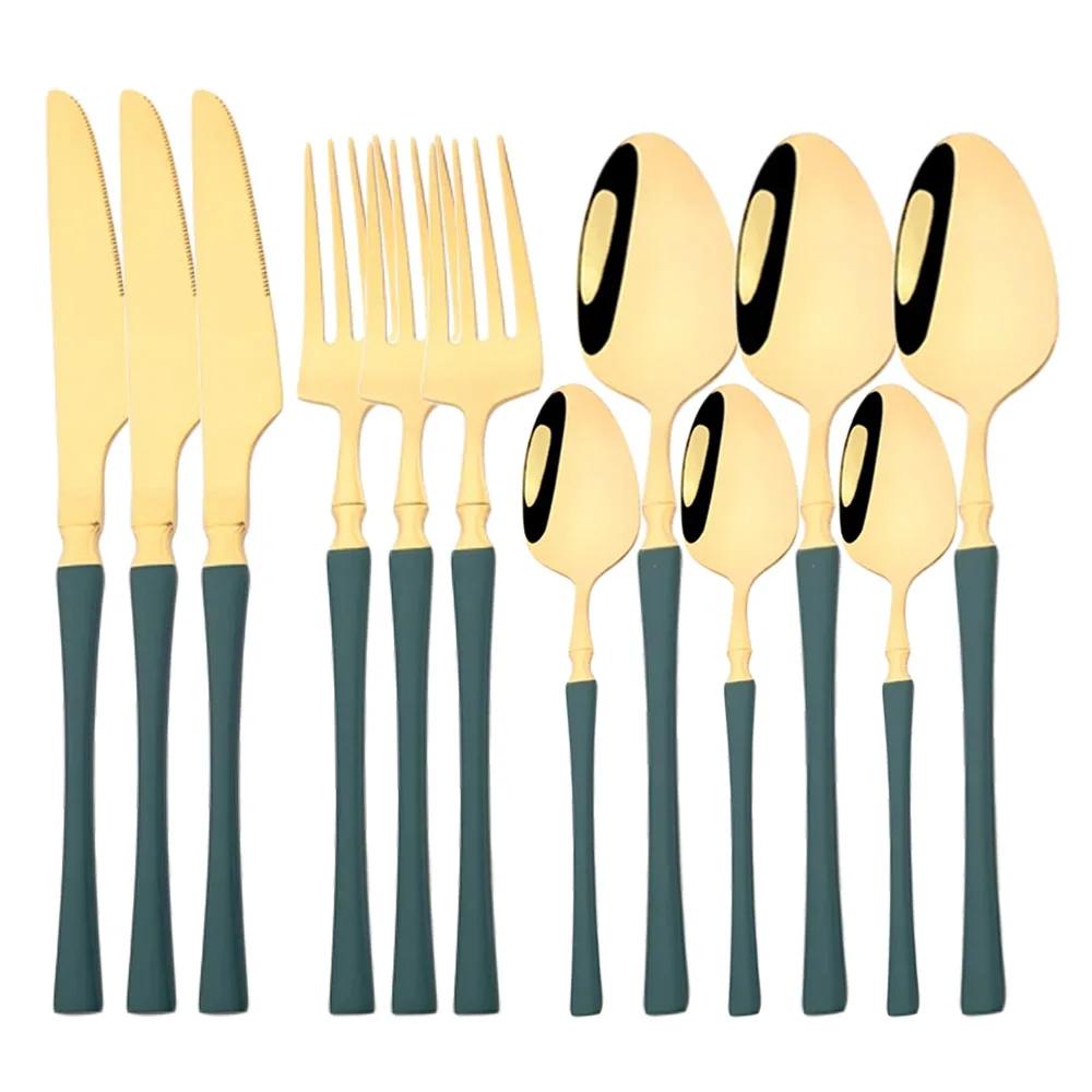 12Pcs Gold Dinnerware Stainless Steel Cutlery Set Knife Fork Tea Spoon Dinner Flatware Set Kitchen Silverware Tableware