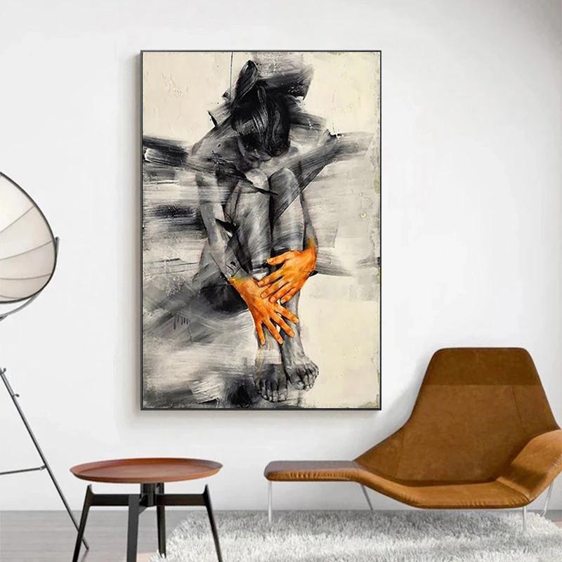 Abstrakte nackte Frau Figur Kunst Leinwand Gemälde Schwarz und Weiß Poster Drucke Wand Kunst Bilder für Wohnzimmer Dekor Cuadros