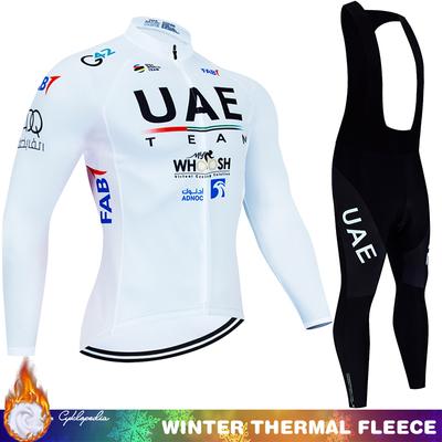 Cycling Jersey 2024 UAE Winter Thermal Fleece Clothing Men's Pants Gel Outfit Mtb Tricuta Man Bicycles Professional Shirt Set
