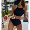 Retro Black High-Waist Tummy Control Bikini Swimsuit for Women