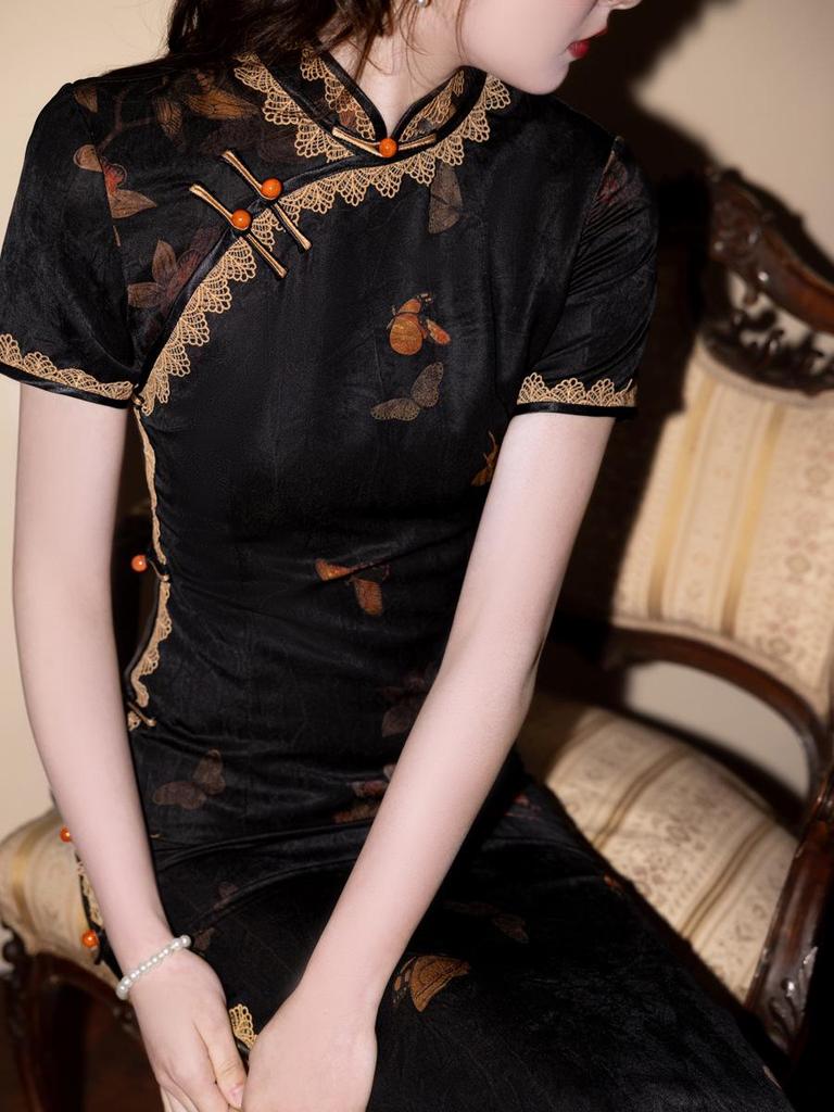 Black High-End Young Style Qipao - Spring 2025 New Chinese Slim Fit Women's Dress