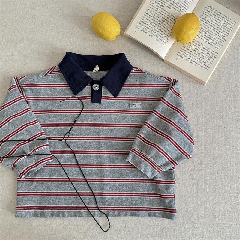 Spring Baby Boys Striped Polo Shirts Long Sleeve Tops Korean Style Toddlers Kids Casual T-shirts
