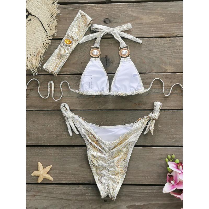 Luksusowy Bikini 2025 Kobiety Neonowy Zielony Gradientowe Dżety Push Up Mikro Kostium Kąpielowy Plażowy Kostium Kąpielowy Diamentowy Pasek 3-częściowy Strój Kąpielowy