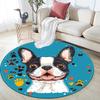 Okrągły dywanik z buldogiem francuskim, Dywanik do salonu, sypialni, przy sofie, pokoju zabaw, Mata podłogowa antypoślizgowa