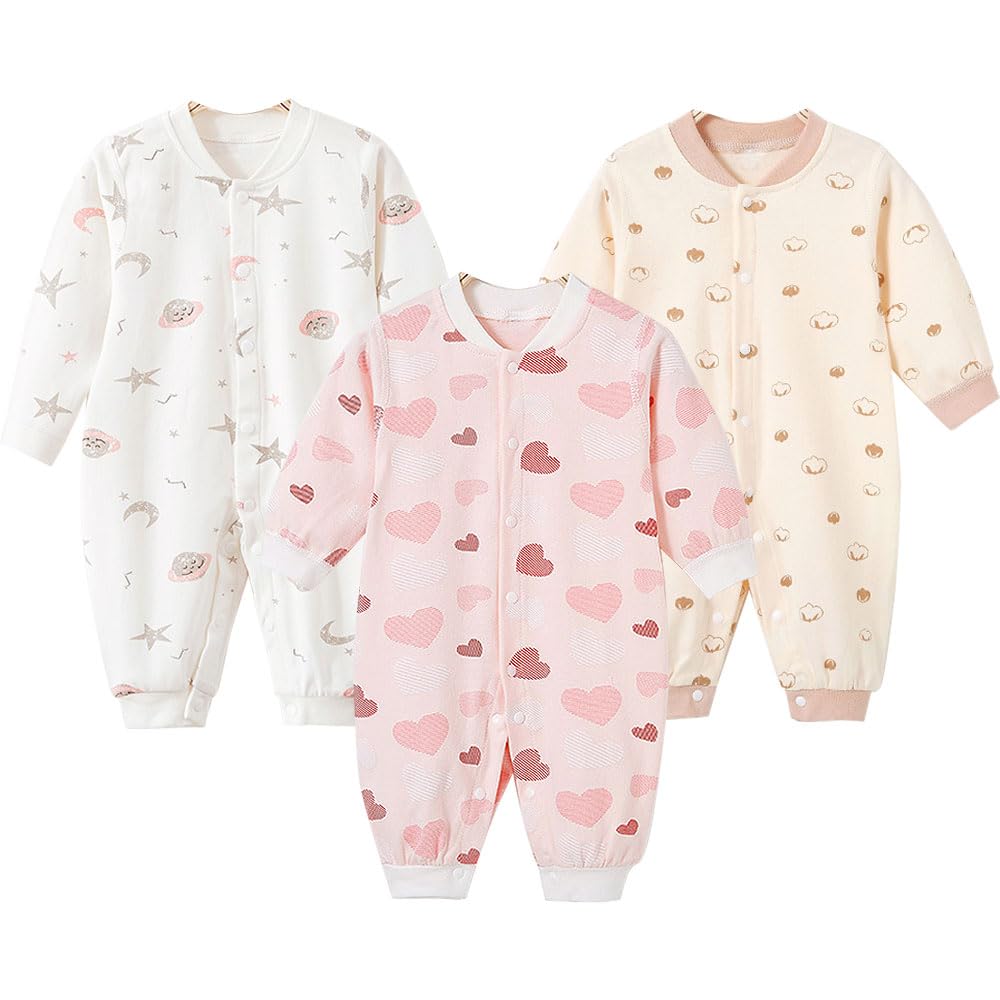 Long Sleeve Newborn Cute Baby Newborn Baby Girl Hippopotamus Baby Shower [miniGray] Coveralls, Clothes, 3-Piece Set, 100% Cotton, Front-Opening,