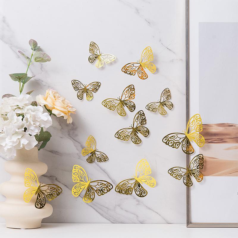 12Pcs/set 3D Hollow Butterfly Wall Sticker for Home Decoration DIY Wall Stickers Modern Wall Art Living Room Decoration