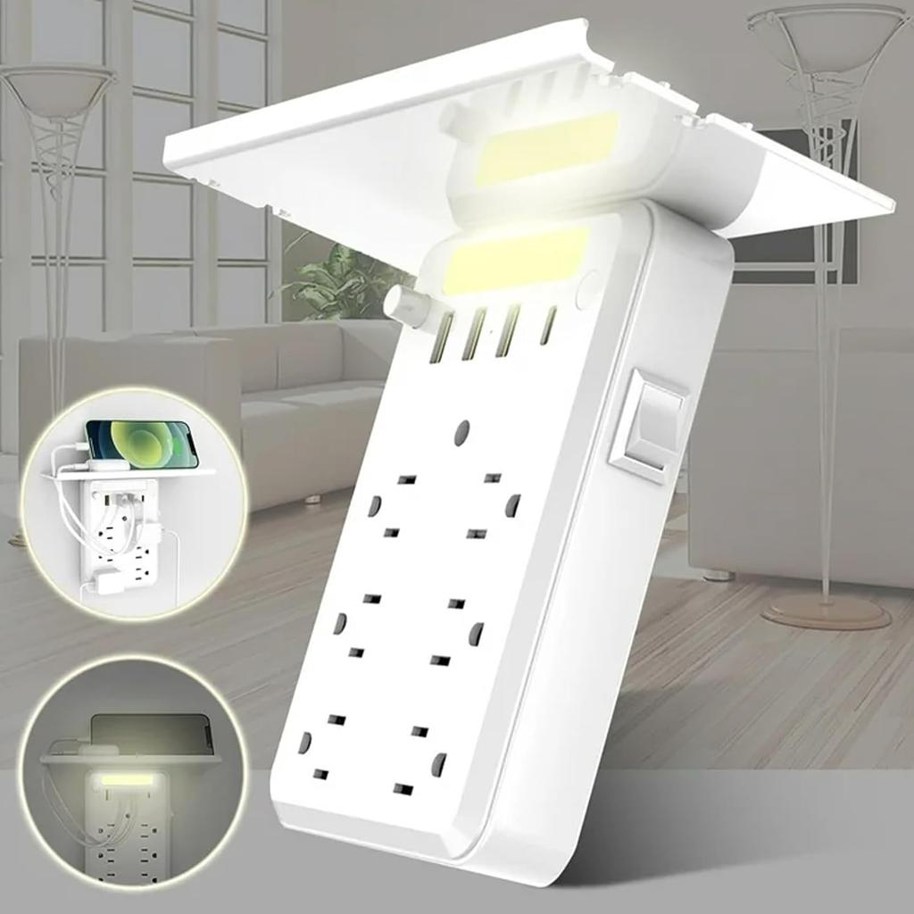 10-in-1 Wall Multi-Plug Outlet with Night Light,  Mountable Outlet Extender 8 AC Outlets, 4 USB Ports