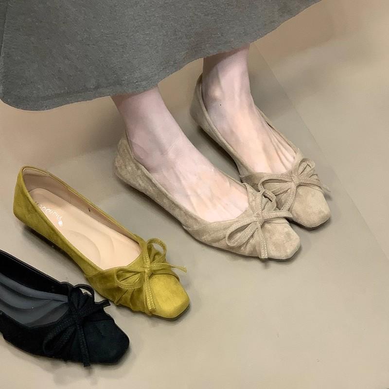 2025 autumn new bow shallow mouth single shoes versatile fairy style low heel fashion women's shoes one pedal Doudou shoes