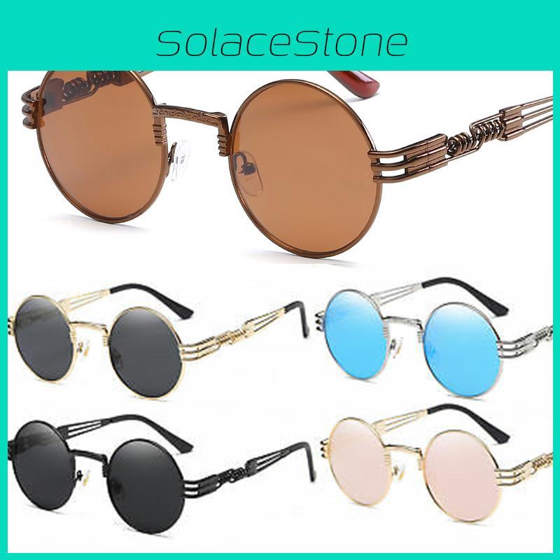 Lunettes de soleil rondes rétro unisexes avec monture en métal léger pour protection UV**