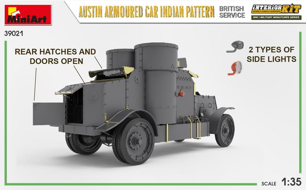 MiniArt British Army Austin Armoured Indian Full Plastic Model Kit MA39021 1/35 Car, Specification, Interior,