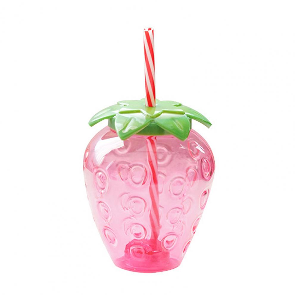 Summer Cute Strawberry Straw Water Bottle Cartoon Food Grade PP Milk Coffee Straw Cup for Home Drinkware