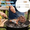 3Pcs Wood Long Handle BBQ Spatula Tongs Fork Set Heat Resistant Barbecue Utensils  Grilling Picnic