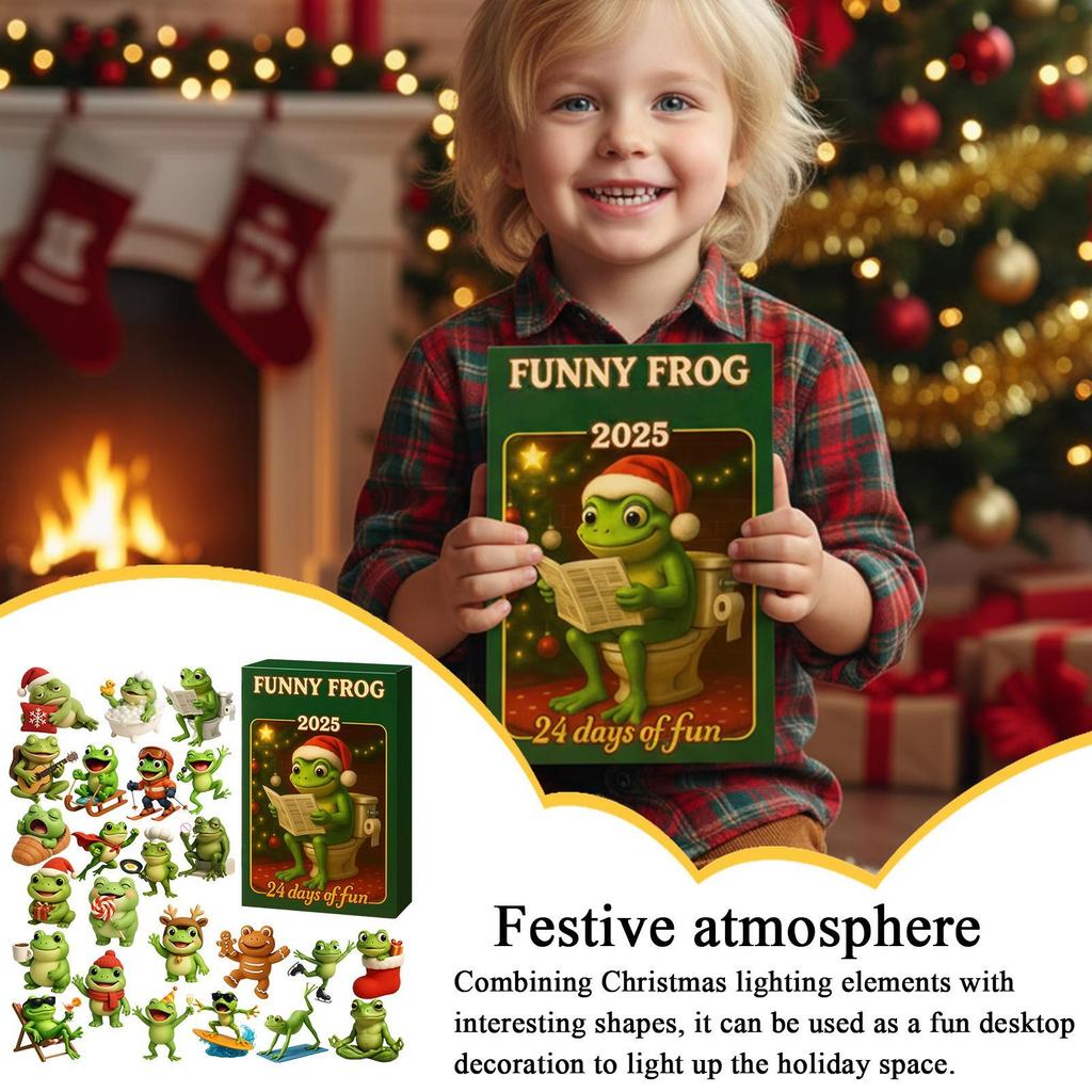 Christmas Advent Calendar Cute Fun 2D Acrylic Frog Figurine Ornament Count Down Calendar Cartoon Frog Christmas Gifts For Kids