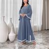 Patchwork White Lace Trim Crew Neck Split Flowy Midi Dress, Popular in Middle East Dubai for Women