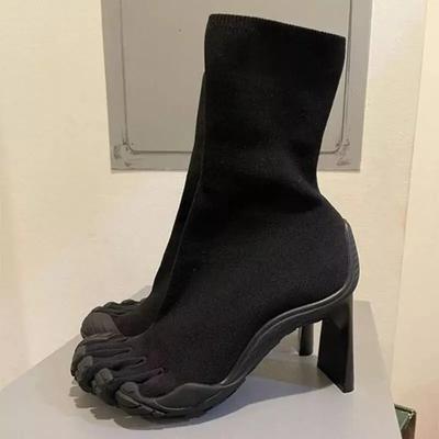 Mode Fünf-Zehen-Mode Neuheit Damenstiefel Schwarz/rosa/weiß Hochhackige Stiefeletten 2025 Neue Elastische Netzstoff Luxus Sockenstiefel