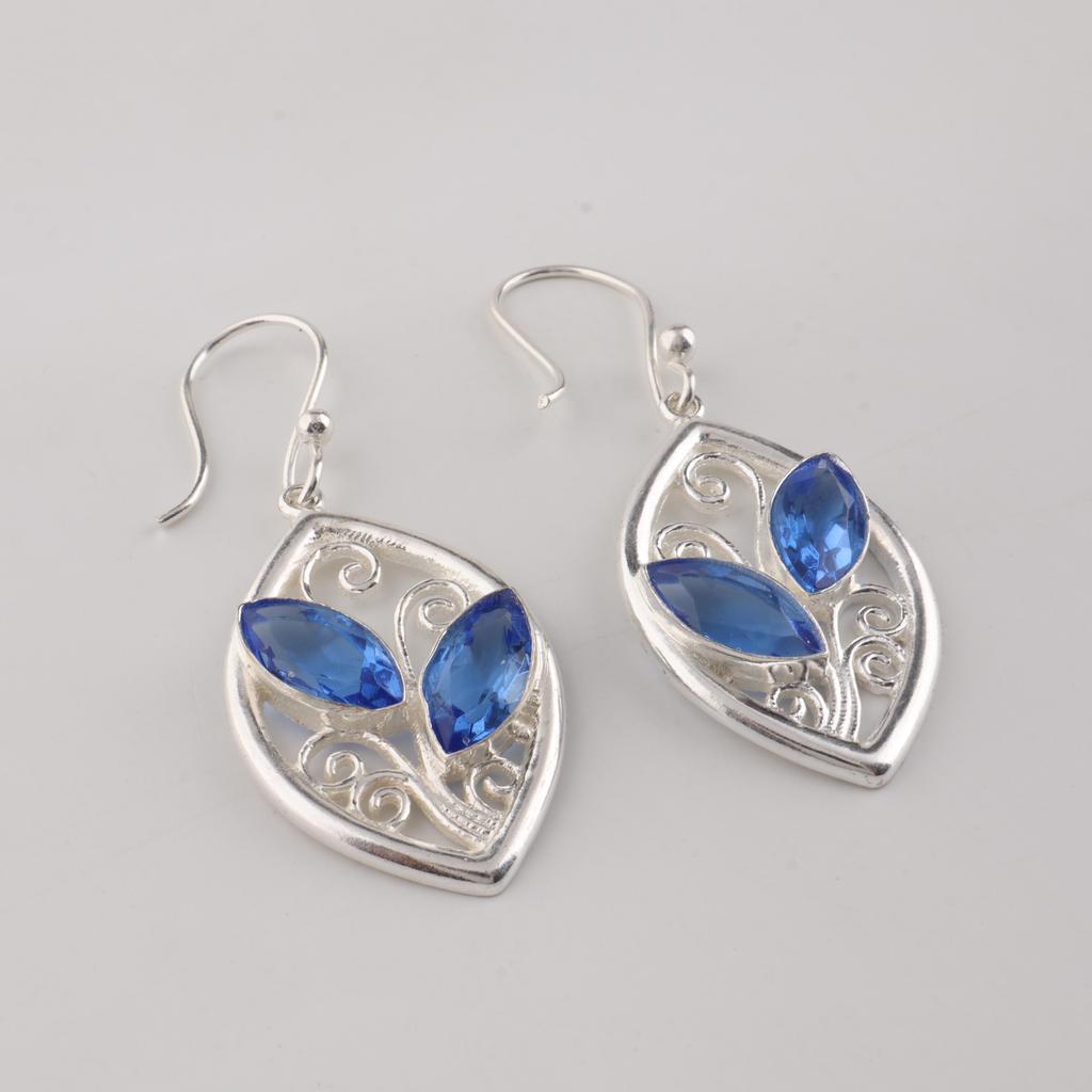 Natural Tanzanite Gemstone 925 Sterling Silver Jewelry Handmade Hook Earrings 1.2" CE-24-1