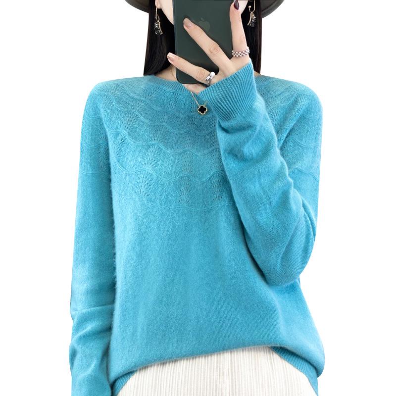 2023 Round Neck Casual Wool Sweater for Women - Spring, Autumn, and Winter Loose Knit Base Layer