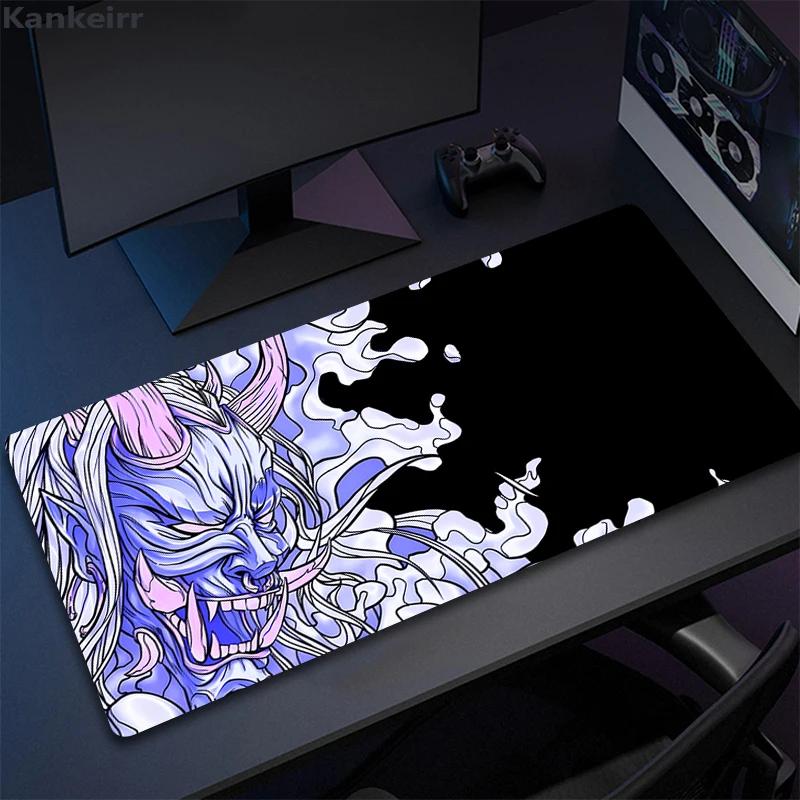 Game Mouse Pad Japanese Samurai Devil Mousepad Black Ghost Face Gamer Deskmat Mousepads Carpet Accessories Big Table Mat x