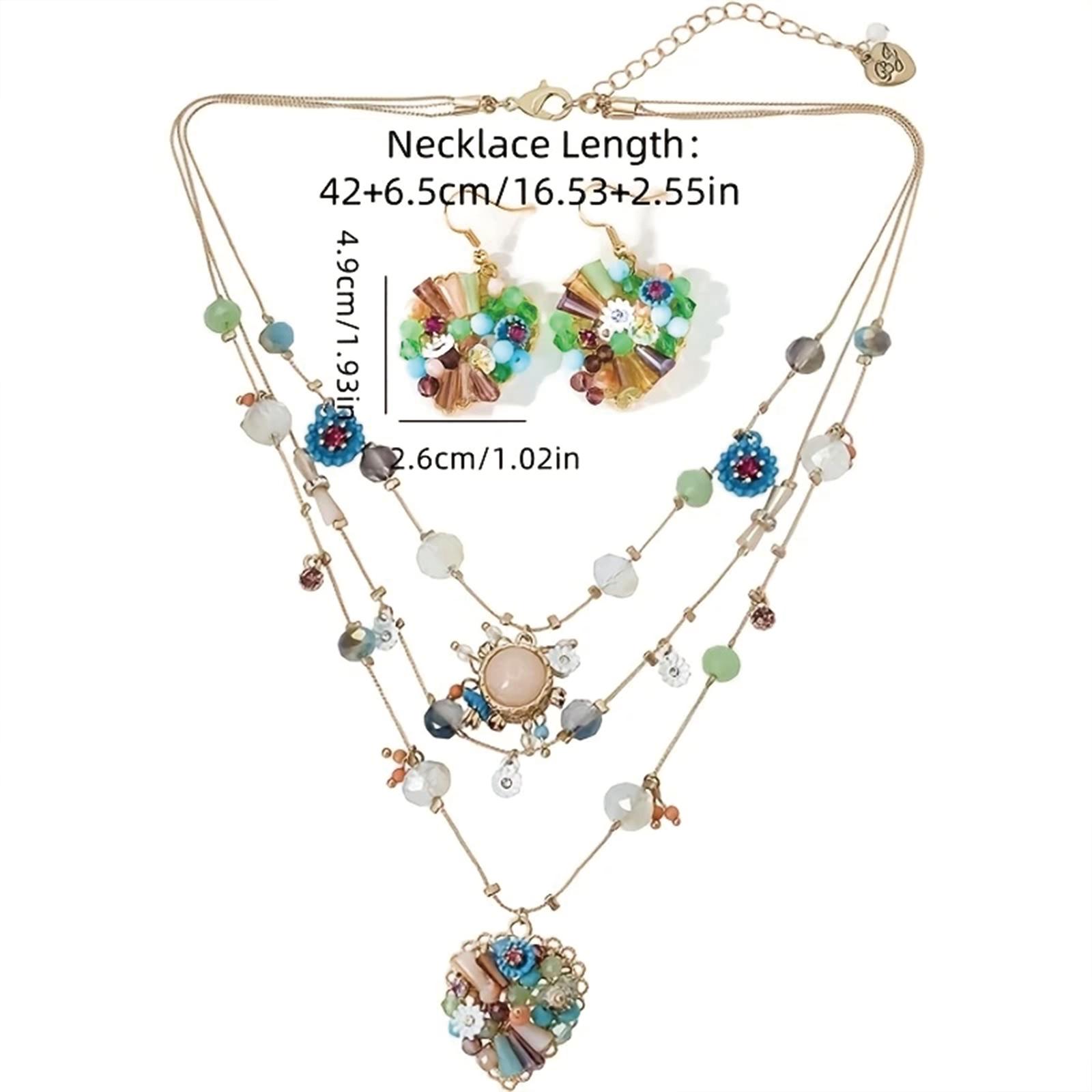 

925 Silver, Multi-layer heart bead set, Bohemian style, pendant set with natural stones, gemstones, zirconia, crystals, pearls, зелёный