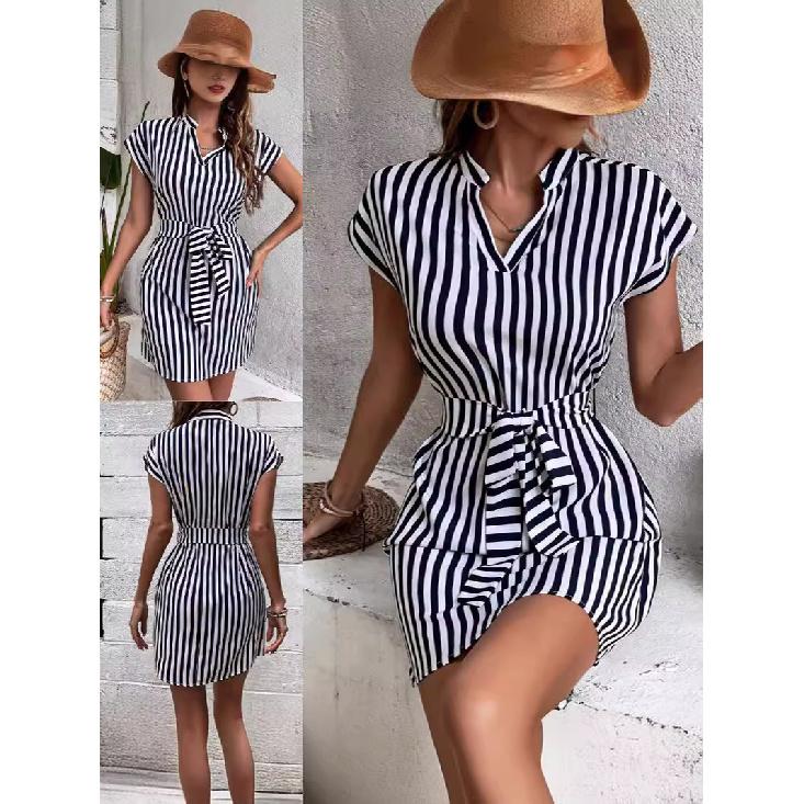 Spring And Summer New Sexy Elegant Versatile Daily Dating Dancing Solid Color Printed Short Sleeved Dress