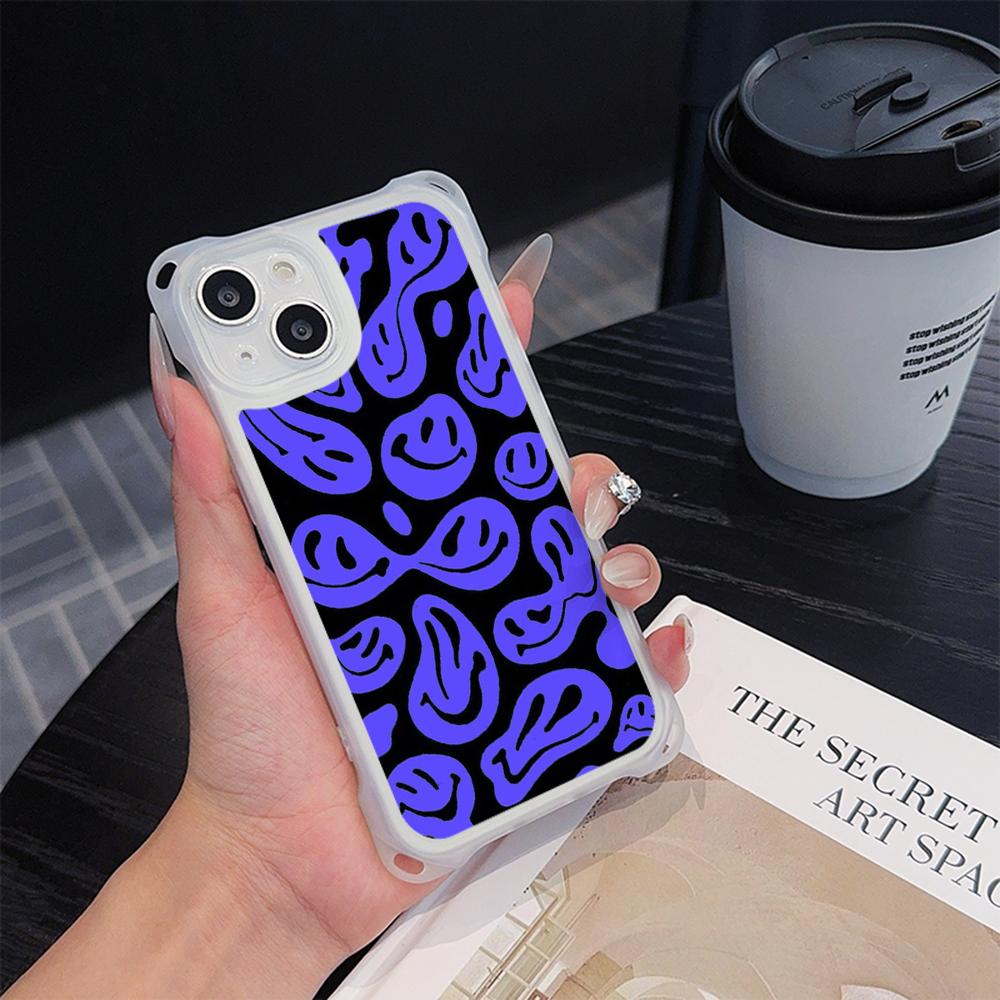 Ae88 Lovely Smiley Art Soft Phone Cases for iPhone 16 15 14 13 12 11 Pro Max XR with Wrist Strap Lanyard Corner Protection Back Cover