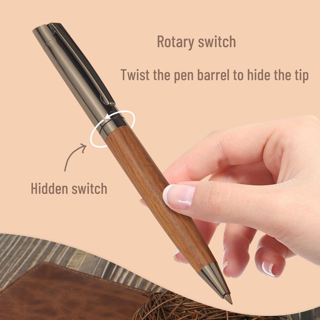 In-Stock Black Titanium Signature Wood & Metal Ballpoint Pen Gift Set