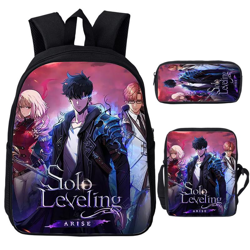 Solo Leveling IGRIS Child Backpacks Shoulder Bag Pencil Case 3pcs Set Large Capacity School Bags for Boys Girls Travel Daypacks