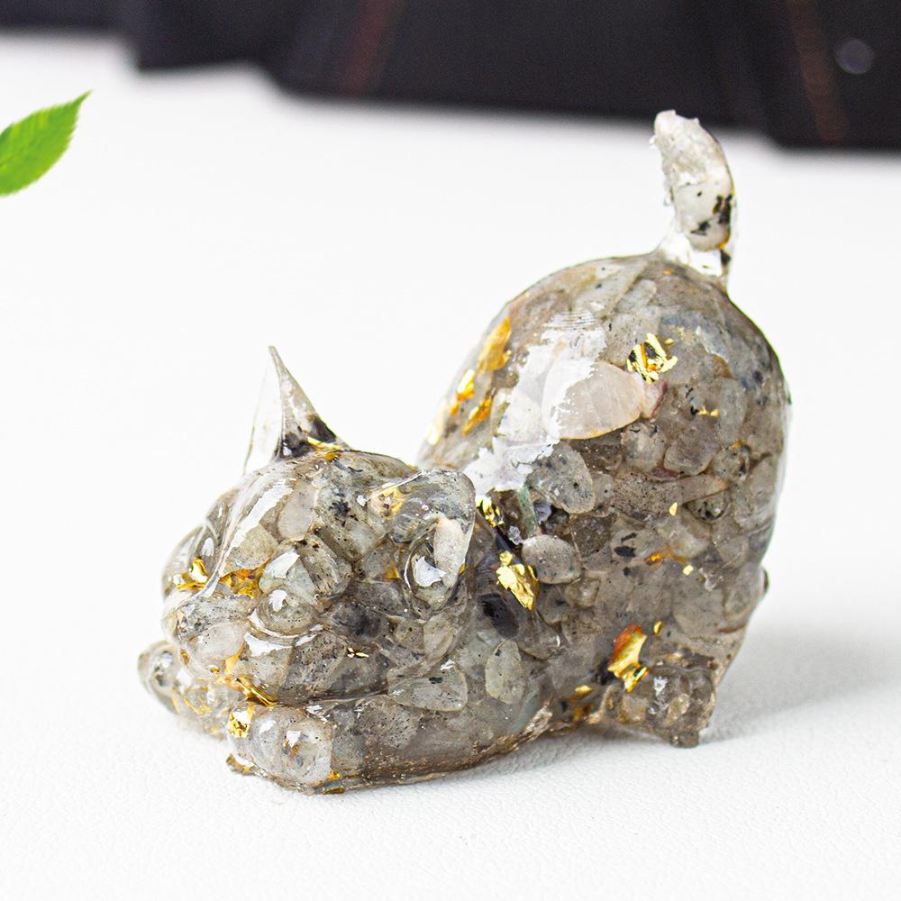 Crystal Cat Resin Decor Healing Desk Ornament Cute Animal Sculpture for Home Office Lucky Gift