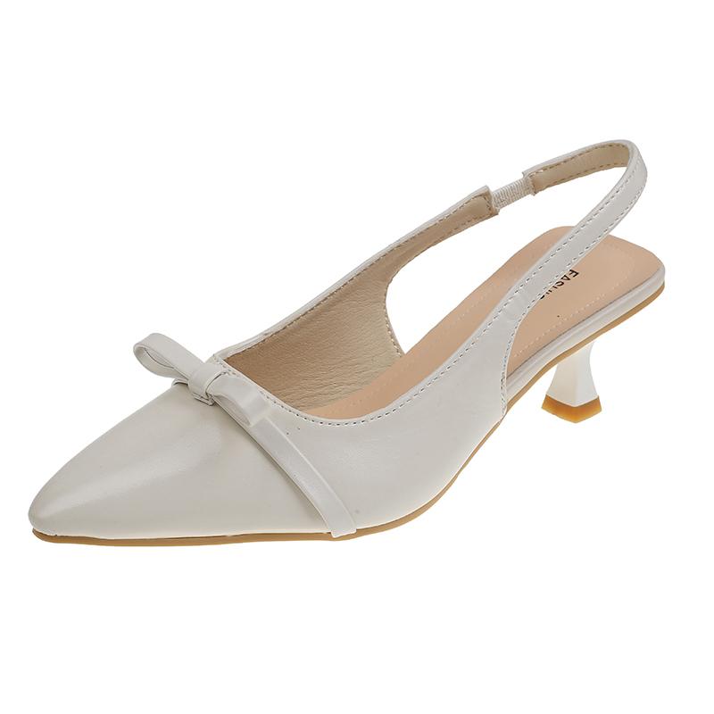Fashion Baotou Sandals for Women 2025 New Retro Style Pointy Patent Leather Mid-low Heel Slim Back Empty Single Shoes