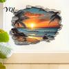 Adesivi Murali 3D per Decorazione Casa, Adesivo Paesaggio Marino, Murale Tramonto Albero di Cocco, Decalcomania Impermeabile in PVC, Carta da Parati Scena Tropicale Realistica Rimovibile