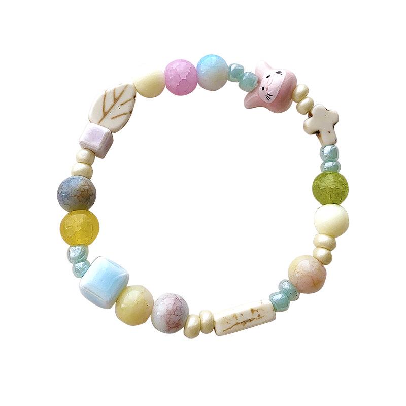 Macaron Color Cute Rabbit Bracelet for Women - Ceramic Beaded Bestie Bracelet, Fade-Resistant