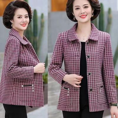 Spring Autumn Woolen Jacket New Style Middle-aged Women's Clothing  Slimming Plaid Suit Top