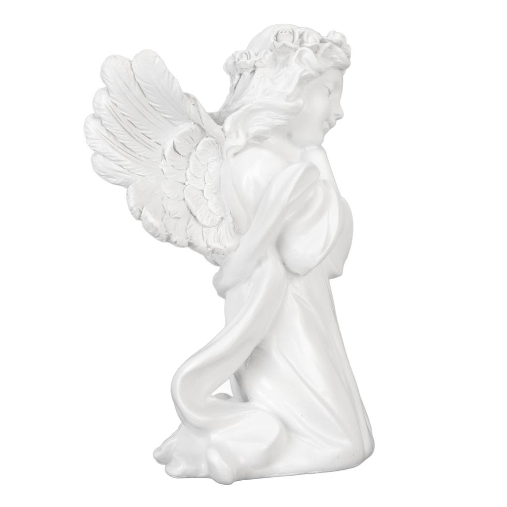 Resin Praying Angle Figurine White Prayer Girl Angle Ornament Hold Cheek Wings Cherubs Sculpture for Bookshelf Bedroom