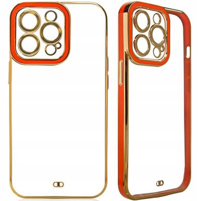Fashion Case Etui Do iPhone 13 Pro Żelowy Pokrowiec Ze Złotą Ramką Czerwony