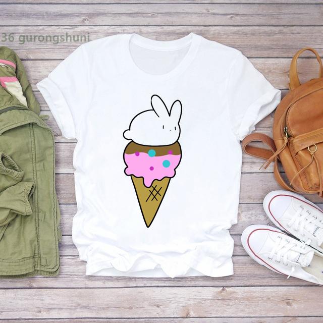 New Arrival 2025 T-Shirt Women Cute Ice Cream Cartoon Print T Shirt Femme Fashion Korean Style Camiseta Mujer Tshirt Ladies Tops